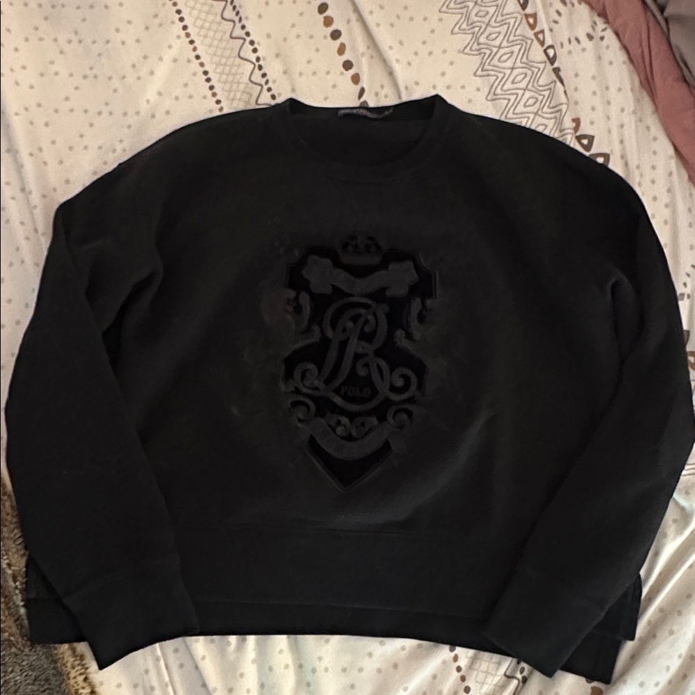 Polo by Ralph Lauren Black Crewneck Sweater with Tonal Embossed Crest 🖤